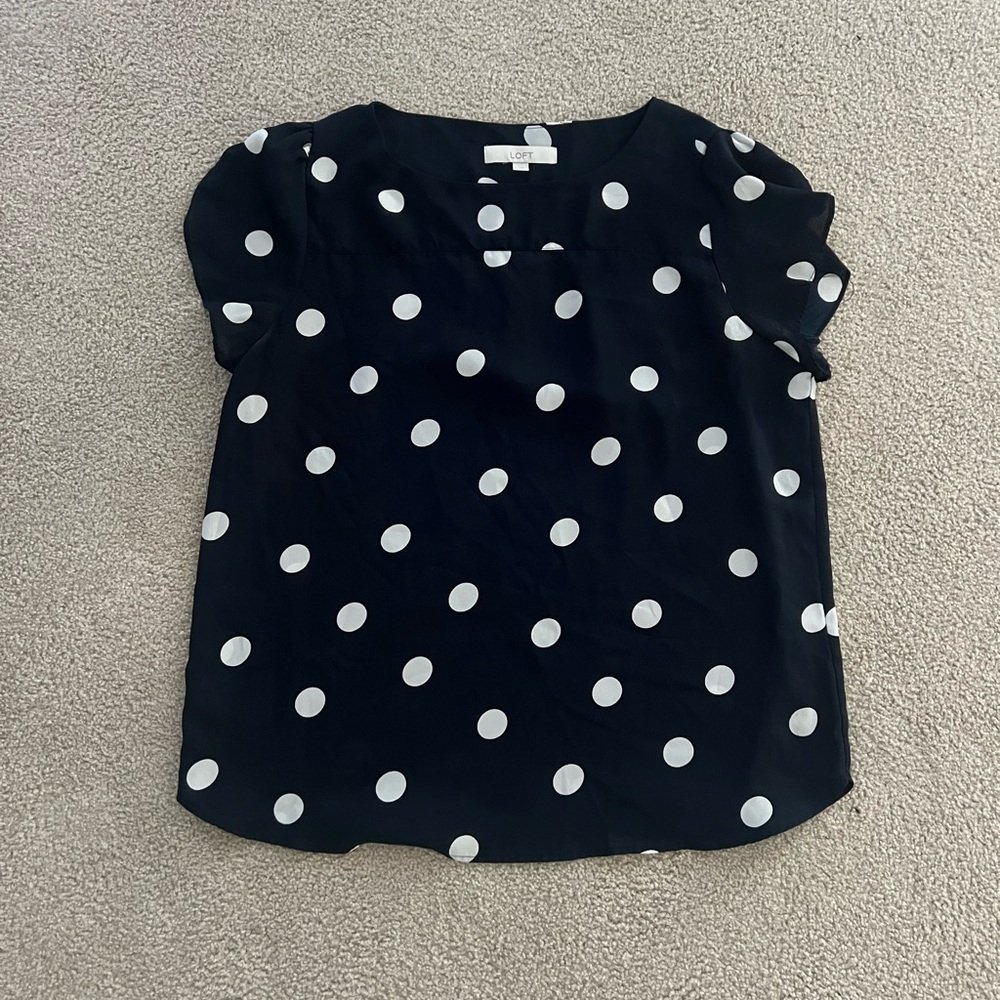 LOFT Black and White Polka Dot Blouse
